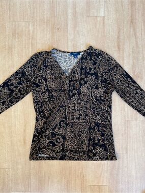 Chaps black & gold paisley print blouse